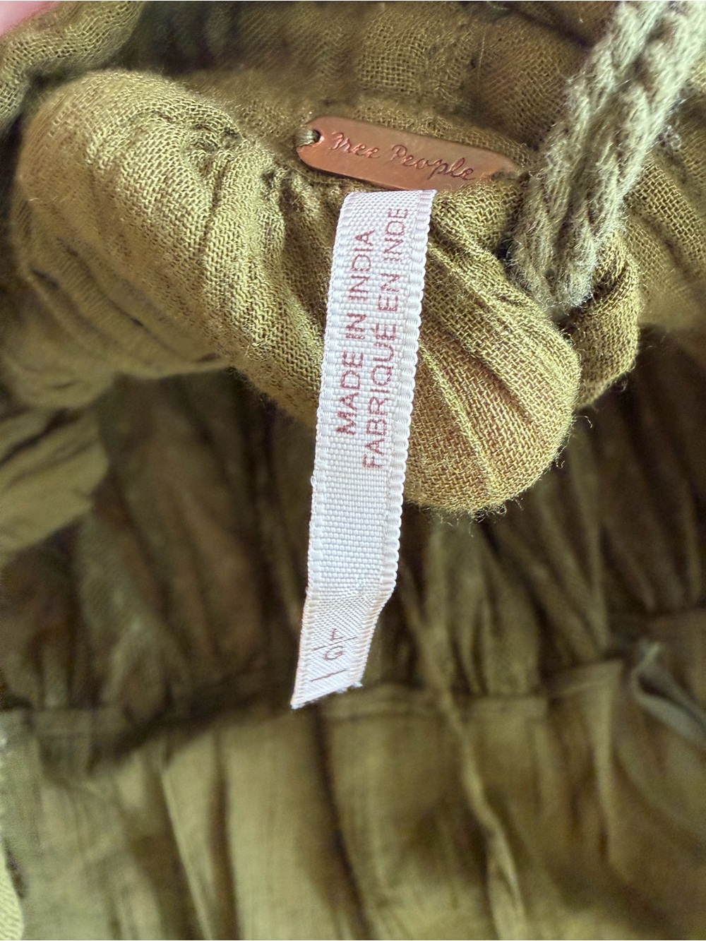 Free People Size Large Olive Green Halter Mini Dress Boho Hippie Cotton V Neck - Picture 4 of 16